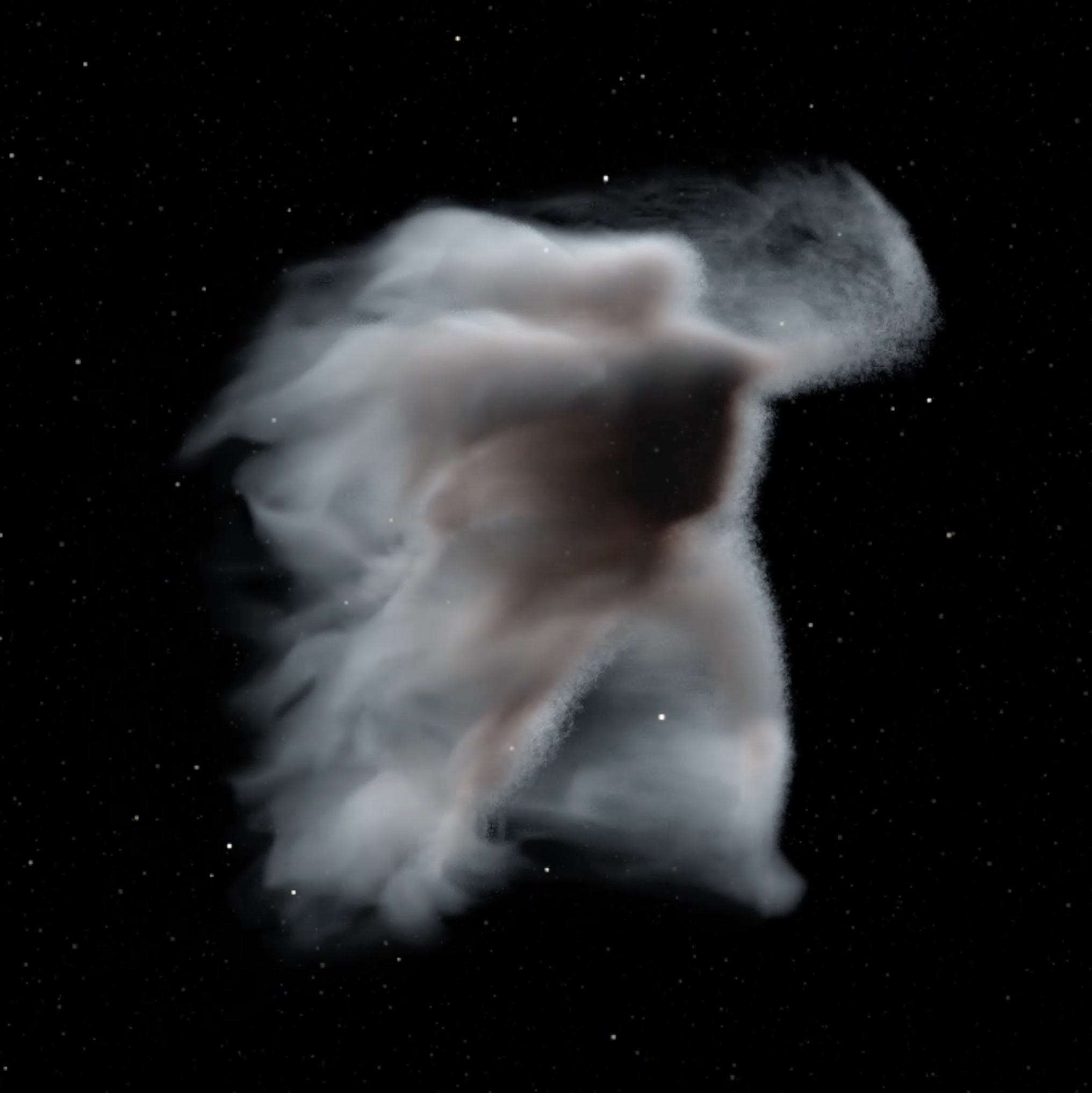 Dancer made of white smoke in a starry sky